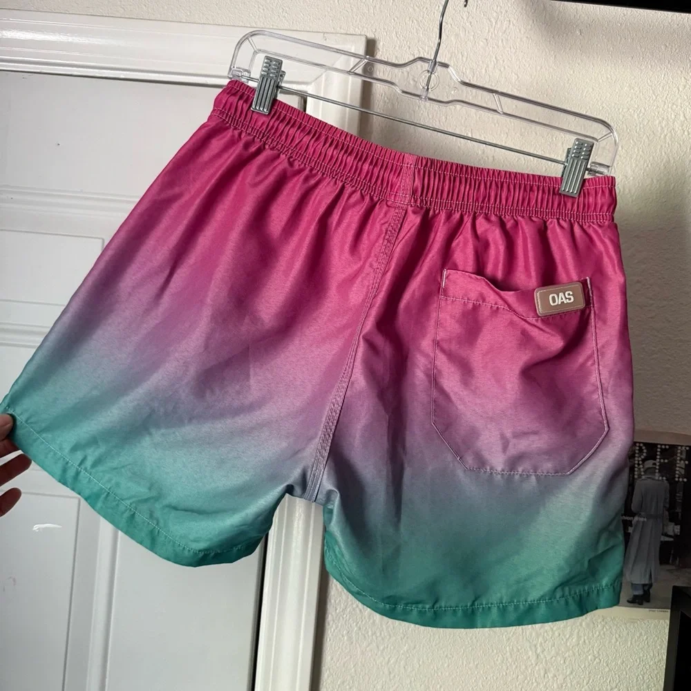 OAS pink green ombre swim beach palm‎ tree trunks